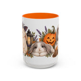 Halloween Rabbit Mug, Witch Garden, Cute Animal Lover Gift, Watercolor Ceramic Coffee Cup, 11oz 15oz — 15oz / Orange — front