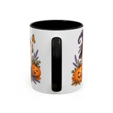 Halloween Rabbit Mug, Witch Garden, Cute Animal Lover Gift, Watercolor Ceramic Coffee Cup, 11oz 15oz — 11oz / Black — back