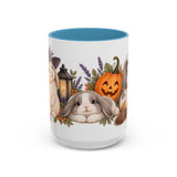 Halloween Rabbit Mug, Witch Garden, Cute Animal Lover Gift, Watercolor Ceramic Coffee Cup, 11oz 15oz — 15oz / Light Blue — front