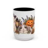 Halloween Rabbit Mug, Witch Garden, Cute Animal Lover Gift, Watercolor Ceramic Coffee Cup, 11oz 15oz — 15oz / Black — front
