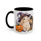 Halloween Rabbit Mug, Witch Garden, Cute Animal Lover Gift, Watercolor Ceramic Coffee Cup, 11oz 15oz — 11oz / Black — left