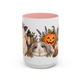Halloween Rabbit Mug, Witch Garden, Cute Animal Lover Gift, Watercolor Ceramic Coffee Cup, 11oz 15oz — 15oz / Pink — front