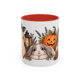 Halloween Rabbit Mug, Witch Garden, Cute Animal Lover Gift, Watercolor Ceramic Coffee Cup, 11oz 15oz — 11oz / Red — front
