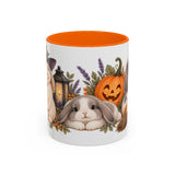 Halloween Rabbit Mug, Witch Garden, Cute Animal Lover Gift, Watercolor Ceramic Coffee Cup, 11oz 15oz — 11oz / Orange — front