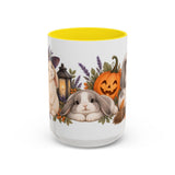 Halloween Rabbit Mug, Witch Garden, Cute Animal Lover Gift, Watercolor Ceramic Coffee Cup, 11oz 15oz — 15oz / Yellow — front