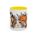 Halloween Rabbit Mug, Witch Garden, Cute Animal Lover Gift, Watercolor Ceramic Coffee Cup, 11oz 15oz — 11oz / Yellow — front