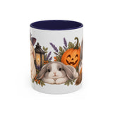 Halloween Rabbit Mug, Witch Garden, Cute Animal Lover Gift, Watercolor Ceramic Coffee Cup, 11oz 15oz — 11oz / Navy — front
