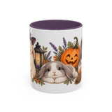 Halloween Rabbit Mug, Witch Garden, Cute Animal Lover Gift, Watercolor Ceramic Coffee Cup, 11oz 15oz — 11oz / Purple — front