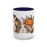 Halloween Rabbit Mug, Witch Garden, Cute Animal Lover Gift, Watercolor Ceramic Coffee Cup, 11oz 15oz — 15oz / Navy — front