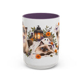 Halloween Ragdoll Cat Mug, Little Ghost Party, Cute Animal Lover Gift, Watercolor Ceramic Coffee Cup, 11oz 15oz — 15oz / Purple — front
