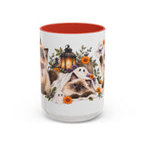 Halloween Ragdoll Cat Mug, Little Ghost Party, Cute Animal Lover Gift, Watercolor Ceramic Coffee Cup, 11oz 15oz — 15oz / Red — front