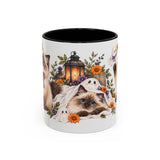 Halloween Ragdoll Cat Mug, Little Ghost Party, Cute Animal Lover Gift, Watercolor Ceramic Coffee Cup, 11oz 15oz — 11oz / Black — front