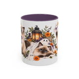 Halloween Ragdoll Cat Mug, Little Ghost Party, Cute Animal Lover Gift, Watercolor Ceramic Coffee Cup, 11oz 15oz — 11oz / Purple — front