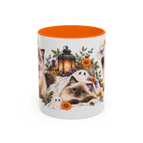 Halloween Ragdoll Cat Mug, Little Ghost Party, Cute Animal Lover Gift, Watercolor Ceramic Coffee Cup, 11oz 15oz — 11oz / Orange — front