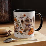 Halloween Ragdoll Cat Mug, Little Ghost Party, Cute Animal Lover Gift, Watercolor Ceramic Coffee Cup, 11oz 15oz — 11oz / Black — context-1