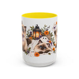 Halloween Ragdoll Cat Mug, Little Ghost Party, Cute Animal Lover Gift, Watercolor Ceramic Coffee Cup, 11oz 15oz — 15oz / Yellow — front