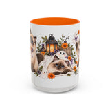 Halloween Ragdoll Cat Mug, Little Ghost Party, Cute Animal Lover Gift, Watercolor Ceramic Coffee Cup, 11oz 15oz — 15oz / Orange — front