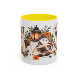 Halloween Ragdoll Cat Mug, Little Ghost Party, Cute Animal Lover Gift, Watercolor Ceramic Coffee Cup, 11oz 15oz — 11oz / Yellow — front
