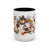 Halloween Ragdoll Cat Mug, Little Ghost Party, Cute Animal Lover Gift, Watercolor Ceramic Coffee Cup, 11oz 15oz — 15oz / Black — front