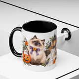 Halloween Ragdoll Cat Mug, Little Ghost Party, Cute Animal Lover Gift, Watercolor Ceramic Coffee Cup, 11oz 15oz — 11oz / Black — context-2