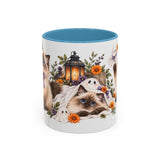 Halloween Ragdoll Cat Mug, Little Ghost Party, Cute Animal Lover Gift, Watercolor Ceramic Coffee Cup, 11oz 15oz — 11oz / Light Blue — front