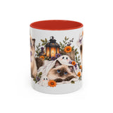 Halloween Ragdoll Cat Mug, Little Ghost Party, Cute Animal Lover Gift, Watercolor Ceramic Coffee Cup, 11oz 15oz — 11oz / Red — front
