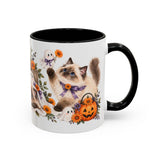 Halloween Ragdoll Cat Mug, Little Ghost Party, Cute Animal Lover Gift, Watercolor Ceramic Coffee Cup, 11oz 15oz — 11oz / Black — right