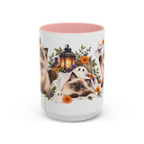 Halloween Ragdoll Cat Mug, Little Ghost Party, Cute Animal Lover Gift, Watercolor Ceramic Coffee Cup, 11oz 15oz — 15oz / Pink — front