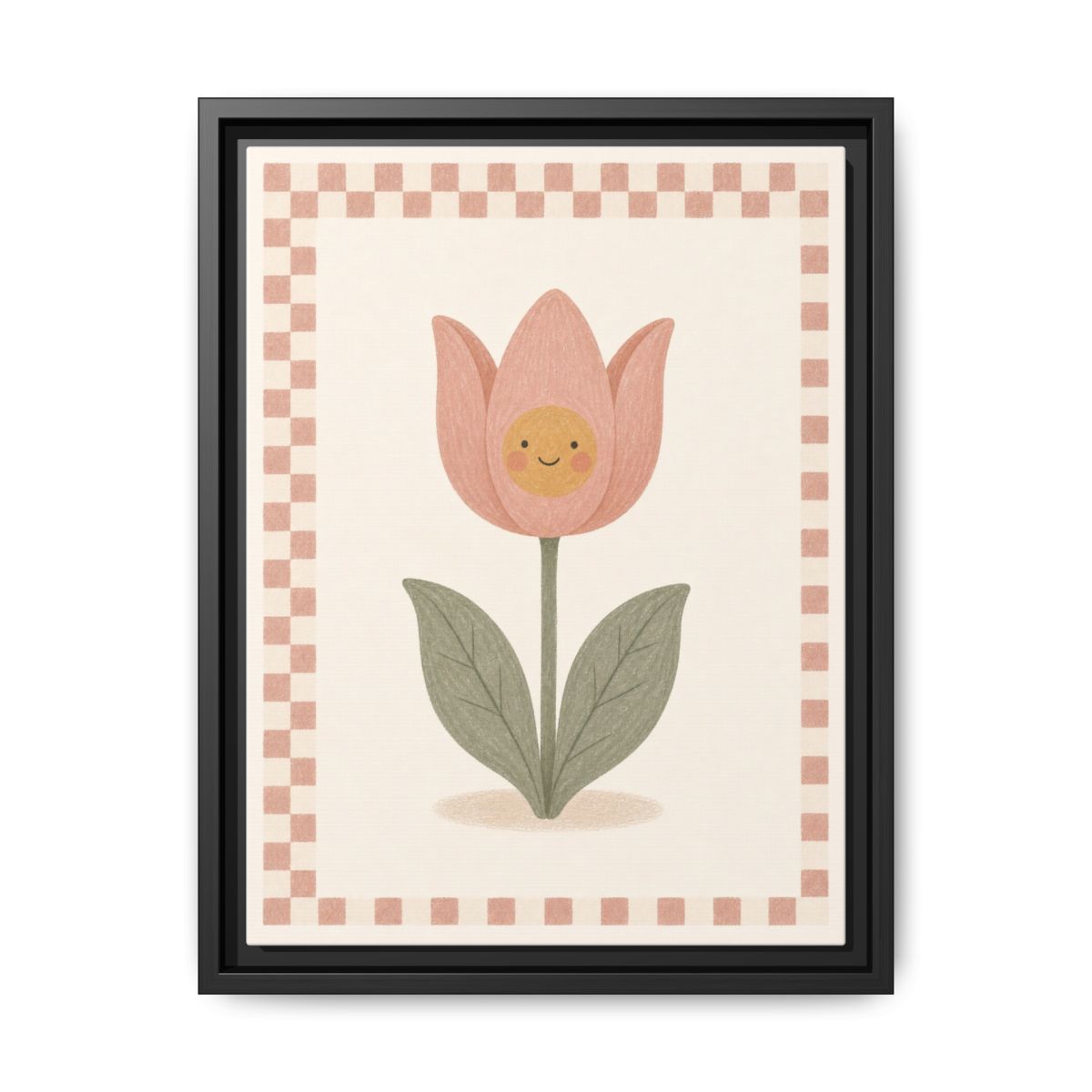 Happy Tulip Framed Nursery Canvas, Storybook Kids Room Wall Art, 12x16 18x24 — Front view — Photo 1
