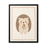 Hedgehog Flower Framed Nursery Canvas, Storybook Kids Room Wall Art, 12x16 18x24 — Front view — Photo 2
