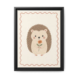 Hedgehog Flower Framed Nursery Canvas, Storybook Kids Room Wall Art, 12x16 18x24 — Front view — Photo 1