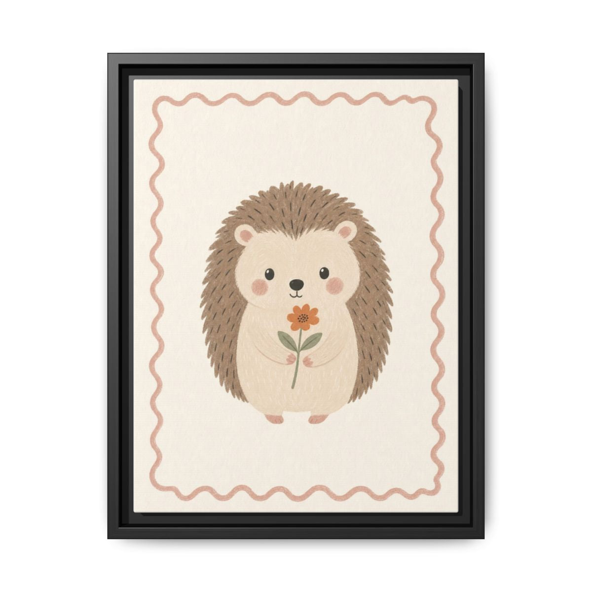 Hedgehog Flower Framed Nursery Canvas, Storybook Kids Room Wall Art, 12x16 18x24 — Front view — Photo 1