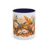 Hedgehog Mug, Autumn Acorns, Cute Watercolor Animal Coffee Cup, Hedgehog Lover Gift, 11oz 15oz Ceramic Accent Mug — 11oz / Navy — front