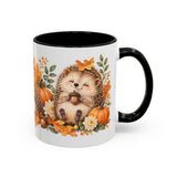 Hedgehog Mug, Autumn Acorns, Cute Watercolor Animal Coffee Cup, Hedgehog Lover Gift, 11oz 15oz Ceramic Accent Mug — 11oz / Black — right