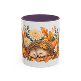 Hedgehog Mug, Autumn Acorns, Cute Watercolor Animal Coffee Cup, Hedgehog Lover Gift, 11oz 15oz Ceramic Accent Mug — 11oz / Purple — front