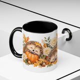 Hedgehog Mug, Autumn Acorns, Cute Watercolor Animal Coffee Cup, Hedgehog Lover Gift, 11oz 15oz Ceramic Accent Mug — 11oz / Black — context-2