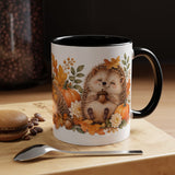 Hedgehog Mug, Autumn Acorns, Cute Watercolor Animal Coffee Cup, Hedgehog Lover Gift, 11oz 15oz Ceramic Accent Mug — 11oz / Black — context-1