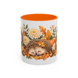 Hedgehog Mug, Autumn Acorns, Cute Watercolor Animal Coffee Cup, Hedgehog Lover Gift, 11oz 15oz Ceramic Accent Mug — 11oz / Orange — front