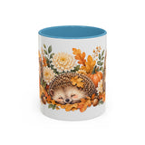 Hedgehog Mug, Autumn Acorns, Cute Watercolor Animal Coffee Cup, Hedgehog Lover Gift, 11oz 15oz Ceramic Accent Mug — 11oz / Light Blue — front