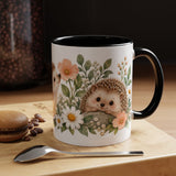 Hedgehog Mug, Daisy Meadow, Cute Watercolor Animal Coffee Cup, Hedgehog Lover Gift, 11oz 15oz Ceramic Accent Mug — 11oz / Black — context-1