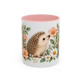 Hedgehog Mug, Daisy Meadow, Cute Watercolor Animal Coffee Cup, Hedgehog Lover Gift, 11oz 15oz Ceramic Accent Mug — 11oz / Pink — front