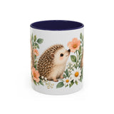 Hedgehog Mug, Daisy Meadow, Cute Watercolor Animal Coffee Cup, Hedgehog Lover Gift, 11oz 15oz Ceramic Accent Mug — 11oz / Navy — front