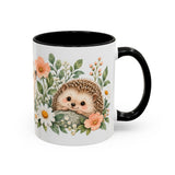Hedgehog Mug, Daisy Meadow, Cute Watercolor Animal Coffee Cup, Hedgehog Lover Gift, 11oz 15oz Ceramic Accent Mug — 11oz / Black — right