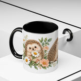 Hedgehog Mug, Daisy Meadow, Cute Watercolor Animal Coffee Cup, Hedgehog Lover Gift, 11oz 15oz Ceramic Accent Mug — 11oz / Black — context-2