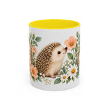 Hedgehog Mug, Daisy Meadow, Cute Watercolor Animal Coffee Cup, Hedgehog Lover Gift, 11oz 15oz Ceramic Accent Mug — 11oz / Yellow — front