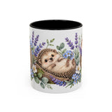 Hedgehog Mug, Lavender Nap, Cute Watercolor Animal Coffee Cup, Hedgehog Lover Gift, 11oz 15oz Ceramic Accent Mug — 11oz / Black — front