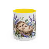 Hedgehog Mug, Lavender Nap, Cute Watercolor Animal Coffee Cup, Hedgehog Lover Gift, 11oz 15oz Ceramic Accent Mug — 11oz / Yellow — front