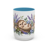 Hedgehog Mug, Lavender Nap, Cute Watercolor Animal Coffee Cup, Hedgehog Lover Gift, 11oz 15oz Ceramic Accent Mug — 15oz / Light Blue — front