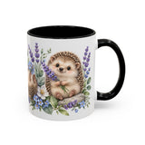 Hedgehog Mug, Lavender Nap, Cute Watercolor Animal Coffee Cup, Hedgehog Lover Gift, 11oz 15oz Ceramic Accent Mug — 11oz / Black — right
