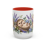 Hedgehog Mug, Lavender Nap, Cute Watercolor Animal Coffee Cup, Hedgehog Lover Gift, 11oz 15oz Ceramic Accent Mug — 15oz / Red — front